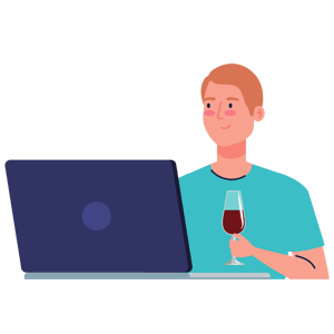man drinking wine on a webinar