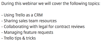 Webinar Email Invitations: Trello List Example