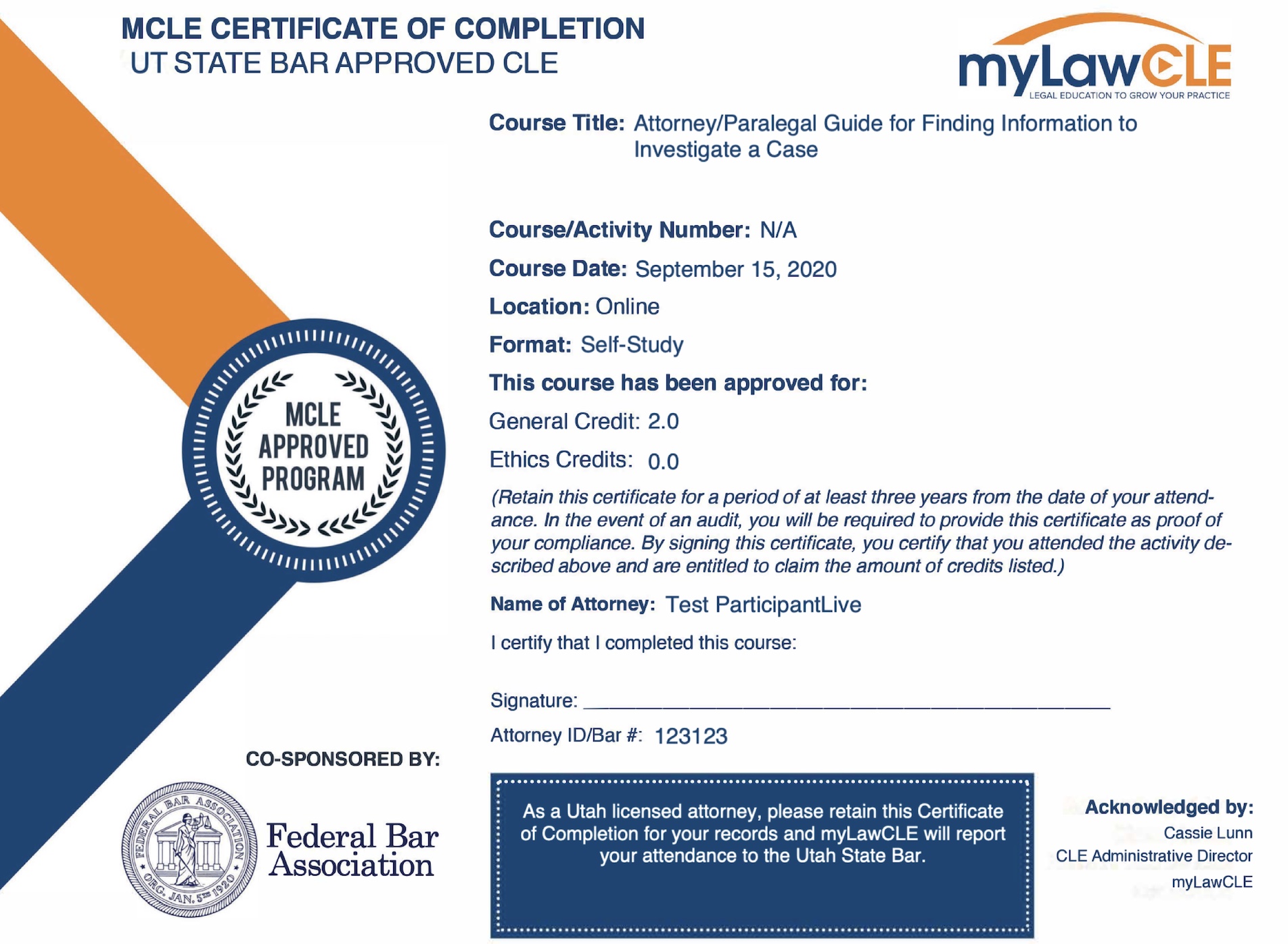 MyLaw Certificate