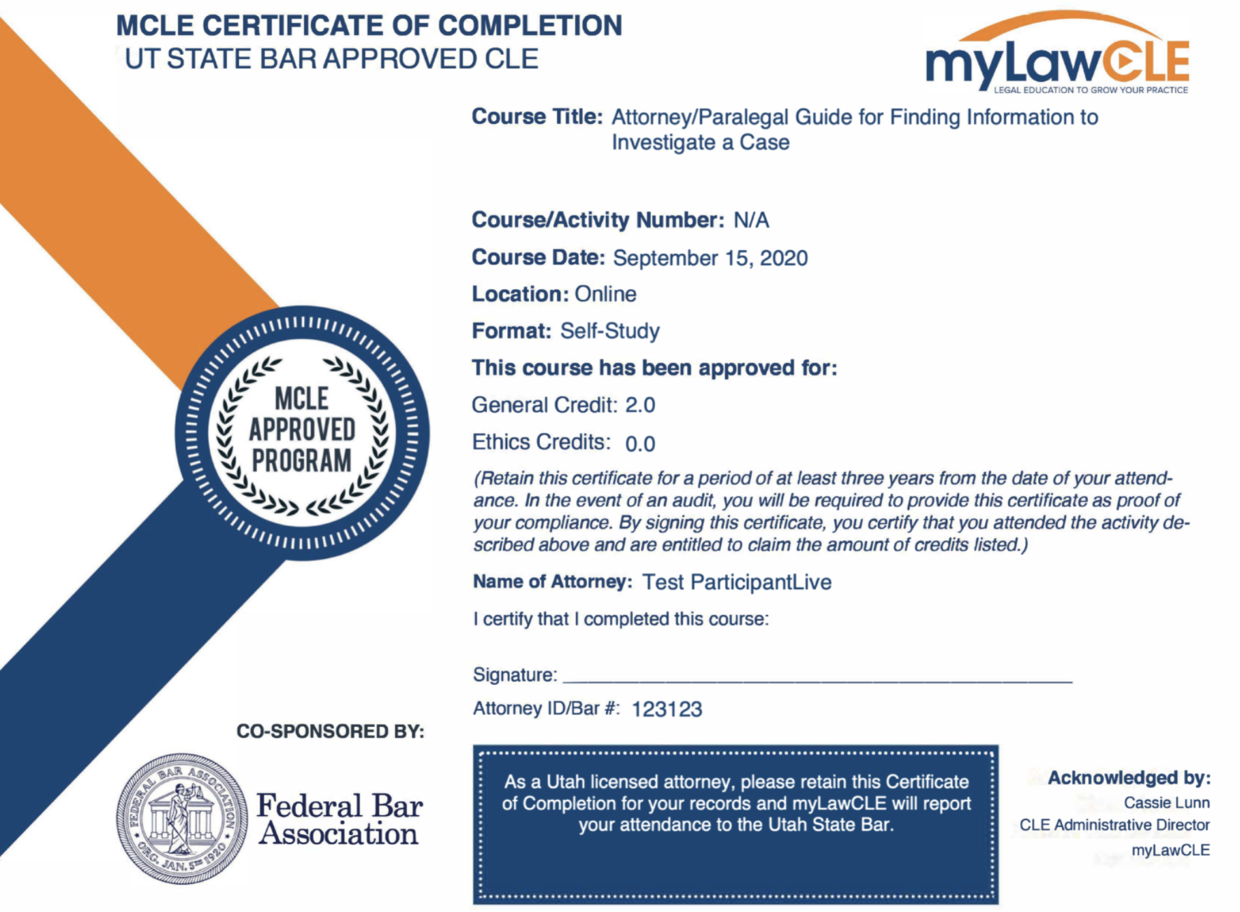 myLaw certificate